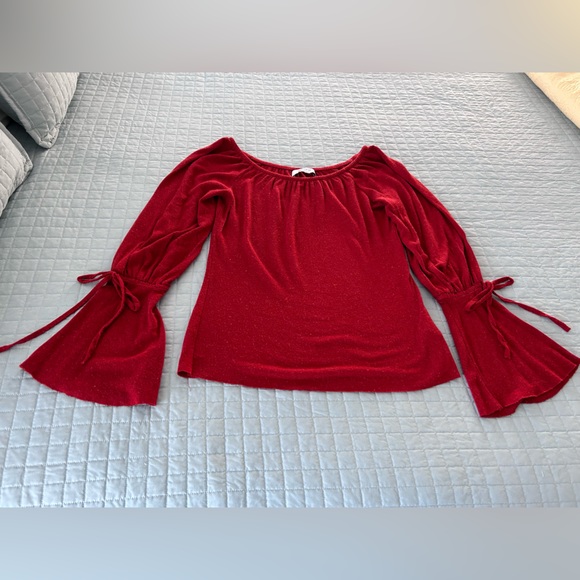Bailey 44 Off-the-shoulder soft, red sweater with bell sleeves - Picture 3 of 7